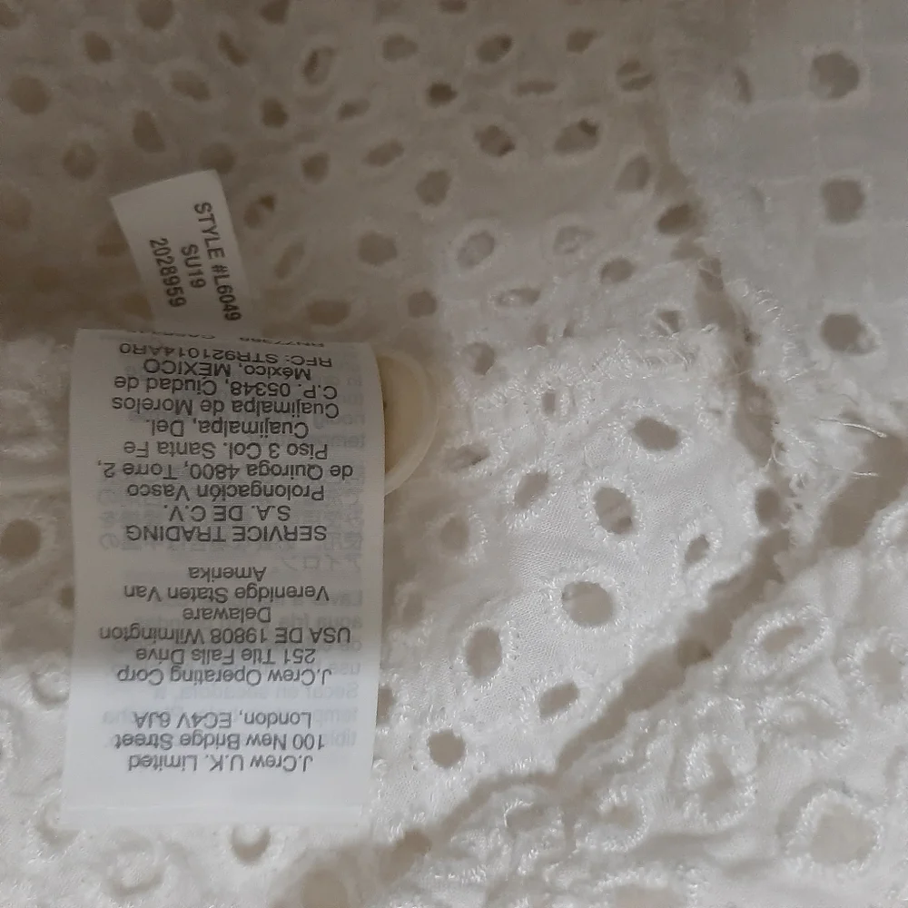 J. Crew White Cotton Coletta Button Front Eyelet Dress Size 14